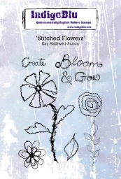 Stitched Flowers A6 Red Rubber Stamp by Kay Halliwell-Sutton